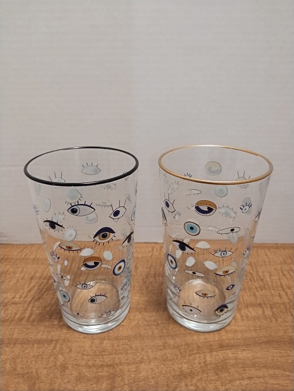 Rakle Evil Eye Pattern Glass Tumbler – Set (Black & Gold Trim)